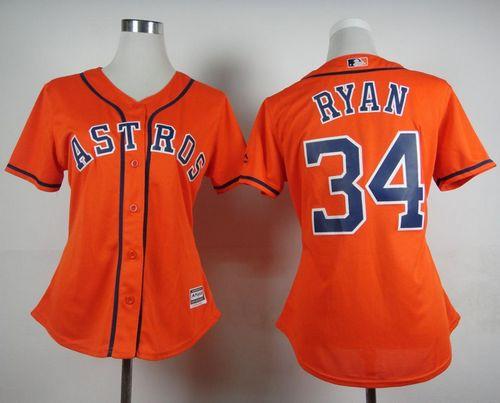 Astros #34 Nolan Ryan Orange Alternate Women's Stitched MLB Jersey - Click Image to Close